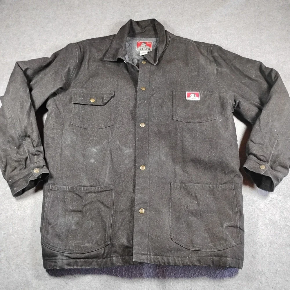 Ben Davis Blanket Lined Chore Coat Jacket Mens XL Black Denim Canvas Workwear